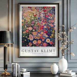 Impresión de Gustav Klimt, Cartel del Museo Klimt, Cartel de Gustav Klimt, Cartel de la exposición de Klimt, Pintura de Gustav Klimt, Jardín de flores, Obras de arte florales