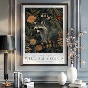 William Morris Raccoon Print, William Morris Exhibition Print, William Morris Poster, Vintage Wall Art, Textiles Art, Raccoon Art