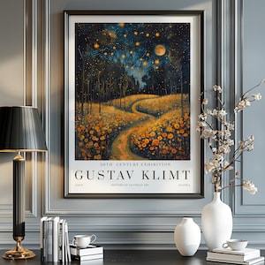 Gustav Klimt Mondnacht Druck, Klimt Museum Poster, Gustav Klimt Poster, Klimt Ausstellungsposter, Gustav Klimt Malerei, Blumengarten.