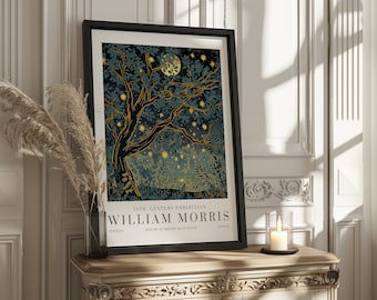 William Morris Moon & Stars Print, William Morris Exhibition Print, William Morris Poster, Vintage Wall Art, Textiles Art, Vintage Poster