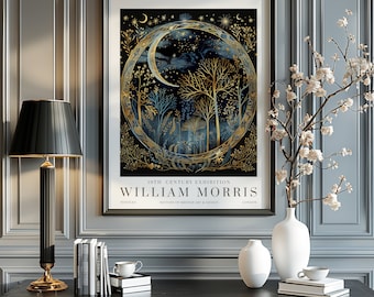 Stampa "Moon & Stars" di William Morris, stampa della mostra di William Morris, poster di William Morris, arte murale vintage, arte tessile, poster vintage