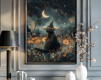 Dark Academia, Witch Art Print, Witch Print, Witch Decor, Witch Gifts, Spooky Art, Witchy Decor, Wicca, Black Cat Art, Dark Academia Art