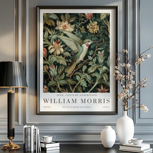 Grabados de William Morris, Grabados de la exposición de William Morris, Póster de William Morris, Arte mural vintage, Arte textil, Arte de colibríes