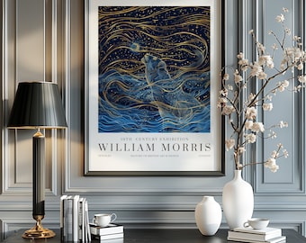 Stampa di William Morris Moon & Stars, stampa della mostra di William Morris, poster di William Morris, arte murale vintage, arte tessile, poster vintage