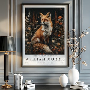 William Morris Fox & Stars Druck, William Morris Ausstellungsdruck, William Morris Poster, Vintage Wandkunst, Textilkunst, Fuchs Poster
