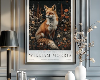 William Morris Fox & Stars Print, William Morris Exhibition Print, William Morris Poster, Vintage Wall Art, Textiles Art, Fox Poster