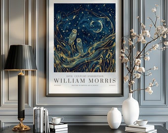 Stampa William Morris Moon & Stars, stampa della mostra William Morris, poster William Morris, arte murale vintage, arte tessile, poster vintage
