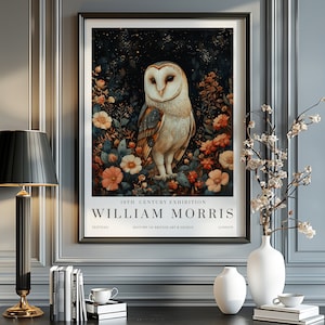 William Morris Eulen Druck, William Morris Ausstellungsdruck, William Morris Poster, Vintage Wandkunst, Textilkunst, Vintage Poster, Eulendruck