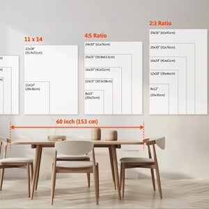 May include: A diagram showing different aspect ratios for prints, including 3:4, 4:5, 2:3, and 5:7. The diagram shows the dimensions of each ratio in inches and centimeters. The diagram is labeled with the text "60 inch (153 cm)" at the bottom.