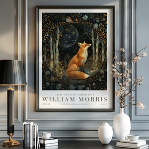 William Morris Mån- och Stjärntryck, William Morris Utställningstryck, William Morris Affisch, Vintage Väggkonst, Textilkonst, Rävaffisch bild 1