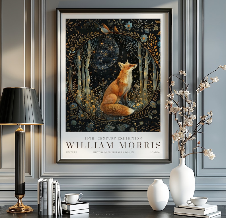 William Morris Mån- och Stjärntryck, William Morris Utställningstryck, William Morris Affisch, Vintage Väggkonst, Textilkonst, Rävaffisch bild 1