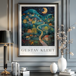 Gustav Klimt Mondnacht Druck, Klimt Museum Poster, Gustav Klimt Poster, Klimt Ausstellungsposter, Gustav Klimt Malerei, Blumengarten.