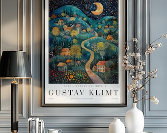 Gustav Klimt Moon Night Print, Klimt Museum Poster, Gustav Klimt Poster, Klimt Exhibition Poster, Gustav Klimt Painting, Flower Garden.