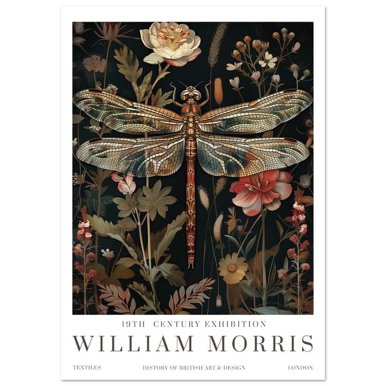 William Morris Print, William Morris Exhibition Print, William Morris Poster, Vintage Wall Art, Textiles Art, Vintage Poster, Dragonfly Art A3 (29.7 x 42  cm)