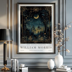 William Morris Moon & Stars Print, William Morris Ausstellungsdruck, William Morris Poster, Vintage Wandkunst, Textilkunst, Vintage Poster