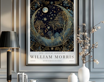 Stampa di William Morris Moon & Stars, stampa della mostra di William Morris, poster di William Morris, arte murale vintage, arte tessile, poster vintage