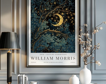 William Morris Moon & Stars Print, William Morris Exhibition Print, William Morris Poster, Vintage Wall Art, Textiles Art, Vintage Poster
