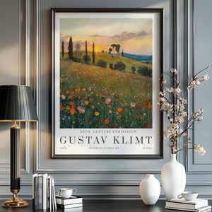 Gustav Klimt Sunset Print, Cartel del Museo Klimt, Cartel de Gustav Klimt, Cartel de la exposición de Klimt, Pintura de Gustav Klimt, Jardín de flores, Flor
