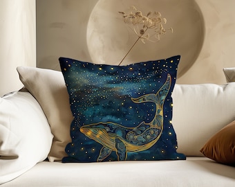 Almohada de ballena jorobada de William Morris, almohada con estampado de exposición lunar de William Morris, almohada textil, almohada de ballena jorobada
