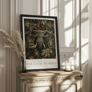 Impressão de elefante de William Morris, impressão de exposição de William Morris, pôster de William Morris, arte de parede vintage, arte têxtil, pôster de elefante