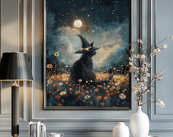 Dark Academia, Witch Art Print, Witch Print, Witch Decor, Witch Gifts, Spooky Art, Witchy Decor, Wicca, Black Cat Art, Dark Academia Art