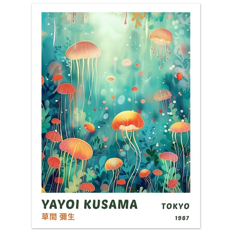 Japanisches Ausstellungsplakat, Yayoi Kusama Kunstdruck, Traditionelles Japanisches Wanddekor, Asiatisches Dekor, Japanische Kunst, japanischer Druck 45x60 cm / 18x24″