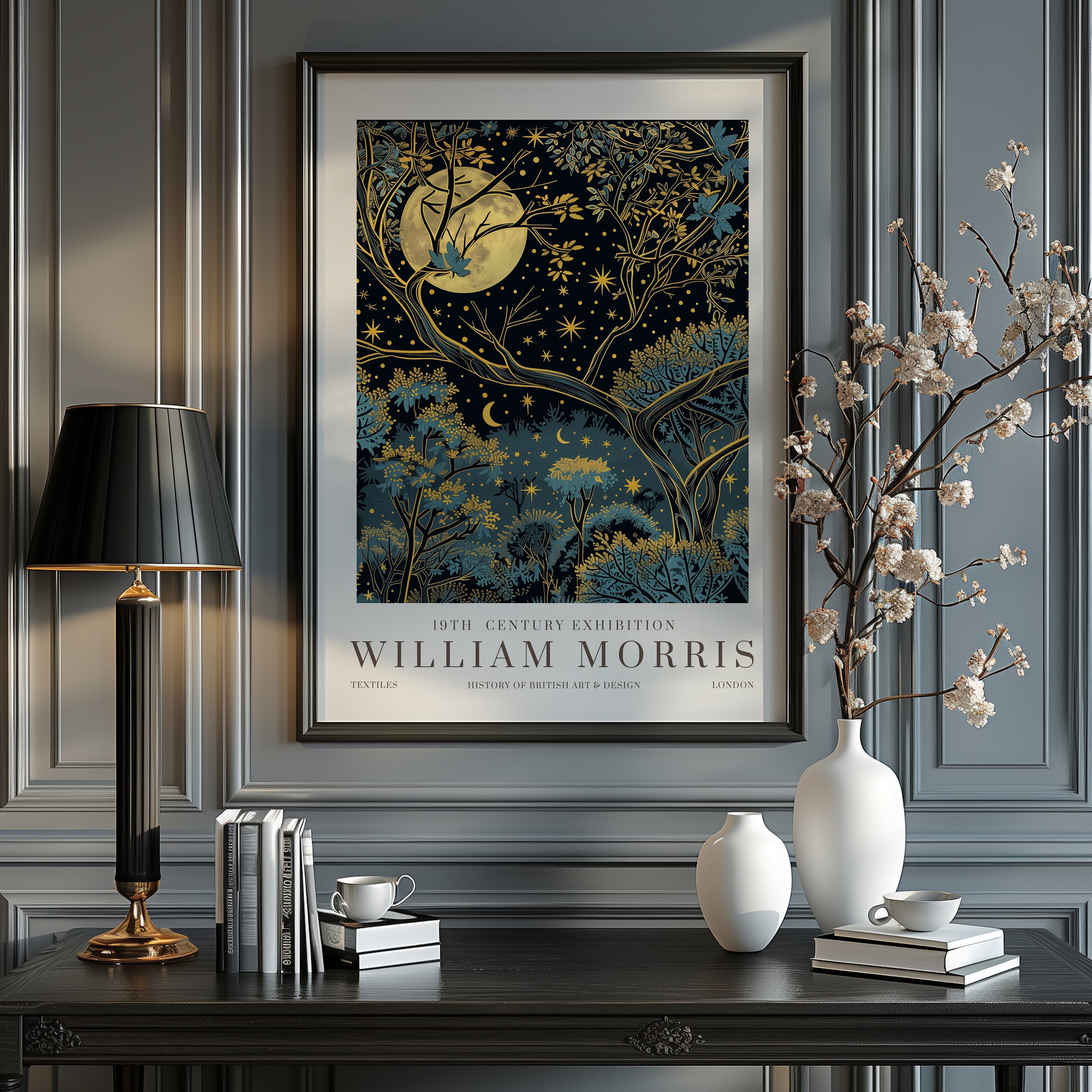 William Morris Moon & Stars Print, William Morris Exhibition Print ...