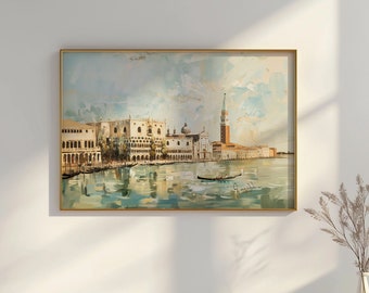 イタリアの街の絵画、印刷可能、イタリアの風景画、ヴェネツィアの絵画