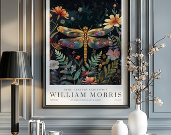 William Morris Print, William Morris Exhibition Print, William Morris Poster, Vintage Wall Art, Textiles Art, Vintage Poster, Dragonfly Art