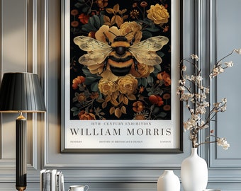 Impression d'abeille William Morris, impression d'exposition William Morris, affiche William Morris, art apiculteur, art vintage, art cottagecore, art bourdon