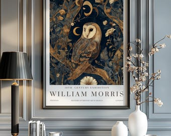 Grabados de William Morris, Impresión de la exposición de William Morris, Póster de William Morris, Arte mural vintage, Arte textil, Arte del búho