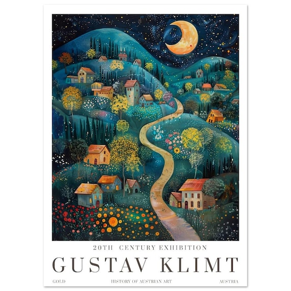 Gustav Klimt Moon Night Print, Klimt Museum Poster, Gustav