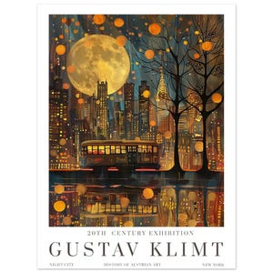 Stampa di Gustav Klimt Notte di luna, manifesto del museo Klimt, manifesto di Gustav Klimt, manifesto della mostra di Klimt, dipinto di Gustav Klimt, giardino fiorito. immagine 5
