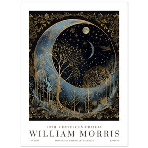 Gravura Lua e Estrelas de William Morris, Gravura de Exposição de William Morris, Pôster de William Morris, Arte de Parede Vintage, Arte Têxtil, Pôster Vintage imagem 5