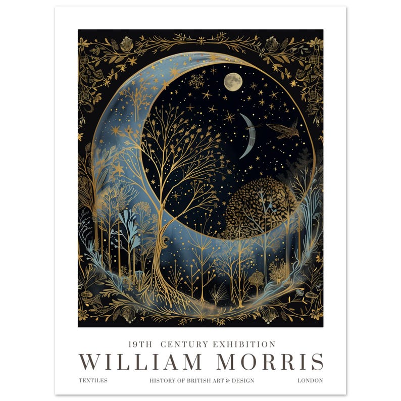 Gravura Lua e Estrelas de William Morris, Gravura de Exposição de William Morris, Pôster de William Morris, Arte de Parede Vintage, Arte Têxtil, Pôster Vintage imagem 5