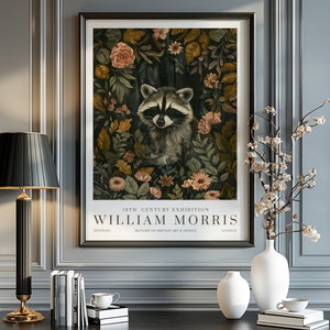 William Morris Raccoon Print, William Morris Exhibition Print, William Morris Poster, Vintage Wall Art, Textiles Art, Raccoon Art
