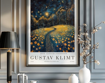 Gustav Klimt Moon Night Print, Klimt Museum Poster, Gustav Klimt Poster, Klimt Exhibition Poster, Gustav Klimt Painting, Flower Garden.