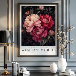 Stampe di William Morris, Stampa della mostra di William Morris in rosso, Poster di William Morris in rosso, Arte murale vintage, Arte tessile, Vintage
