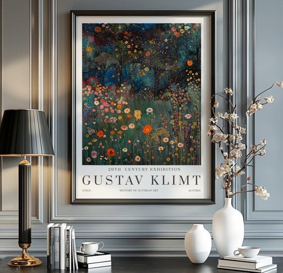Gustav Klimt Night Print, Klimt Museum Poster, Gustav Klimt Poster, Klimt Exhibition Poster, Gustav Klimt Painting, Flower Garden, Flower