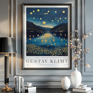 Gustav Klimt Moon Night Print, Klimt Museum Poster, Gustav Klimt Poster, Klimt Exhibition Poster, Gustav Klimt Painting, Flower Garden.