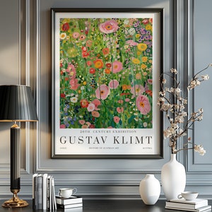 Stampa di Gustav Klimt, Poster del Museo Klimt, Poster di Gustav Klimt, Poster della mostra di Klimt, Pittura di Gustav Klimt, Giardino fiorito, Opere d'arte floreali