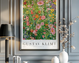 Gustav Klimt-poster, poster Klimtmuseum, Gustav Klimt-poster, poster Klimt-tentoonstelling, Gustav Klimt-schilderij, bloementuin, bloemenkunstwerken