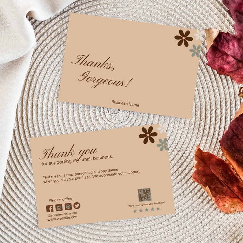 Boho Thank You Card for Small Business Template Editable DIY Bohemian Insert Card Customisable Boho Thanks For Your Purchase Note image 1