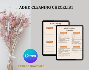 Efficient ADHD Cleaning Planner Editable Template for Daily Organization Cleaning Checklist Customizable ADHD Checklist Blank Checklist