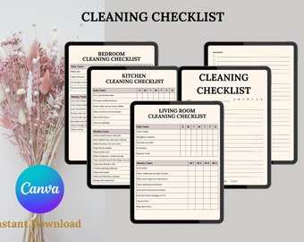 Simplifiez votre routine de nettoyage avec cette liste de contrôle personnalisable Modèle de liste de contrôle pour le nettoyage de la maison modifiable Nettoyage hebdomadaire ou quotidien de la maison