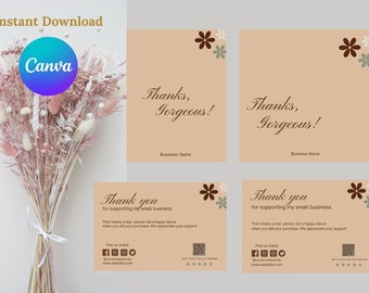 Boho Small Business Thank You Card Template Editable DIY Bohemian Insert Card Customisable Boho Thanks For Your Purchase Card Modern Card