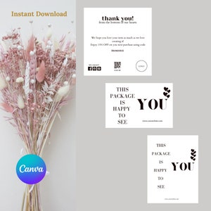 Modèle de carte de remerciement minimaliste pour petite entreprise modifiable Carte de remerciement pour votre achat Insertion dans l'emballage de l'entreprise Remarque Marketing DIY image 2