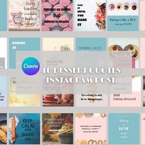 Plantilla de publicación de Instagram con frases sobre postres: 40 publicaciones gastronómicas editables (descarga digital) / Frases de comida editables / Frases de repostería