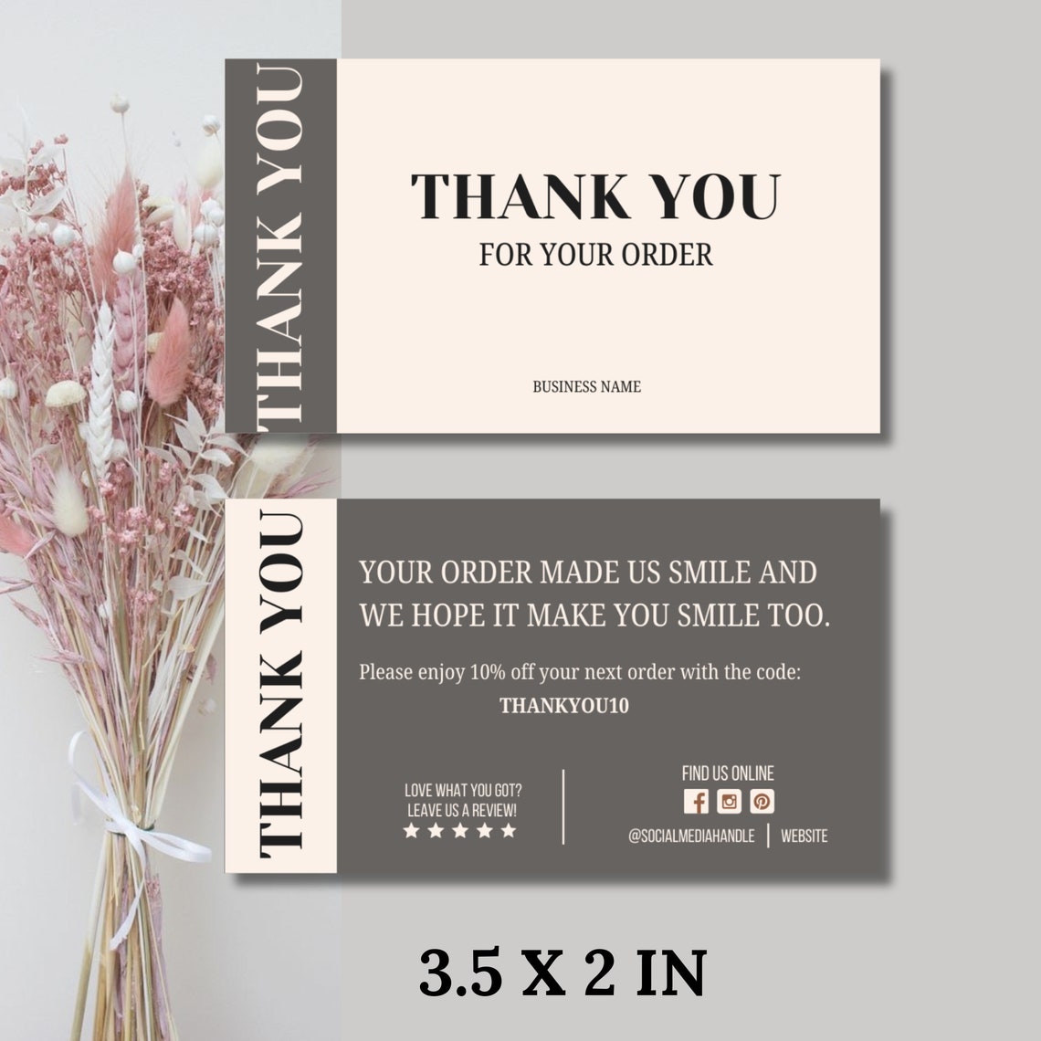 Boho Thank You Card Template: Small Business Package Insert (digital ...
