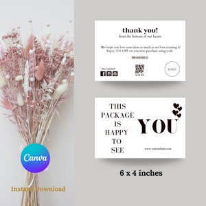 Modèle de carte de remerciement minimaliste pour petite entreprise modifiable Carte de remerciement pour votre achat Insertion dans l'emballage de l'entreprise Remarque Marketing DIY image 3